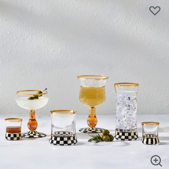 Courtly Check Highball Glass Set with Gold Accents - Picture 2 of 10